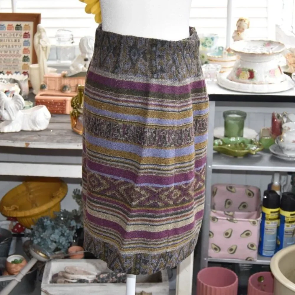 Vintage 90s Casual Corner Wool Mohair Southwestern Tapestry Skirt Size 10 (Med)